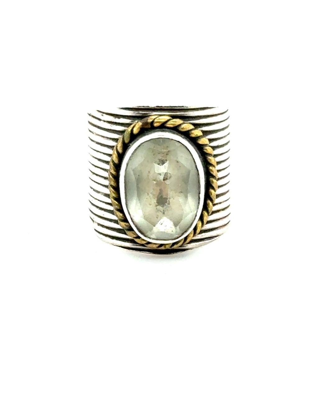 Sterling Silver Wide Band Light Green Stone‎ Indian Ring